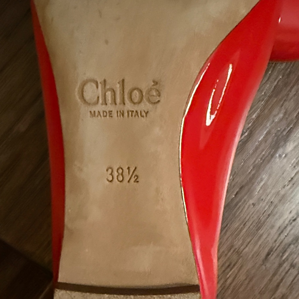 Chloe Lauren Patent Leather Red Scalloped Flats - Picture 5 of 7